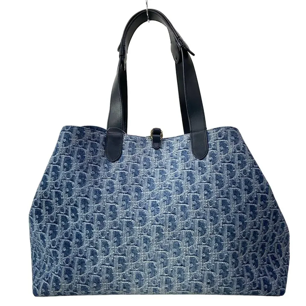 Christian Dior Toujours Bag Large Tote Bag Blue Dark Navy Jacquard Leather